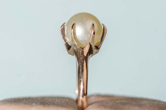 Antique Edwardian 8mm Pearl Ring in 14K Yellow Go… - image 7