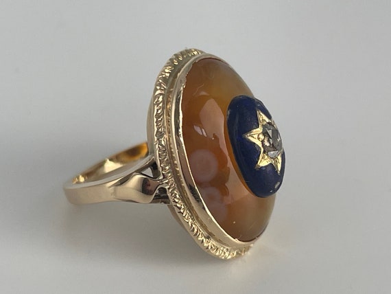 Antique Rose Cut Diamond Eye Agate Enamel Ring 14… - image 2