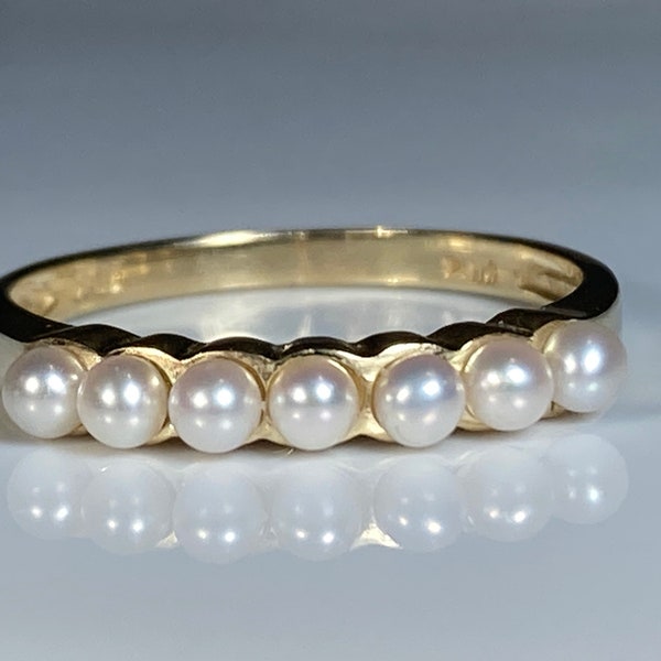 Vintage Seed Pearl Stacking Band in 10K Yellow Gold