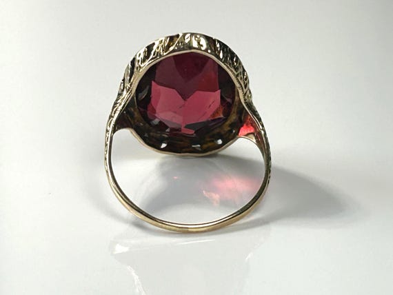 Edwardian Bezel Mount Large Ruby Paste Ring in 10… - image 8