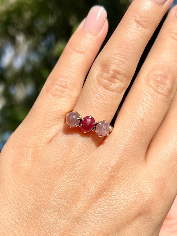 Victorian Star Ruby Past Present Future Ring in 1… - image 11