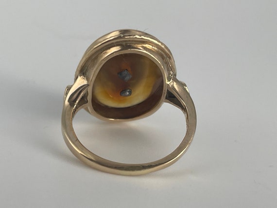 Antique Rose Cut Diamond Eye Agate Enamel Ring 14… - image 7