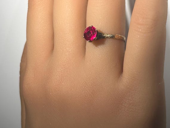 Antique Cathedral Mount Round Ruby Solitaire Ring… - image 7