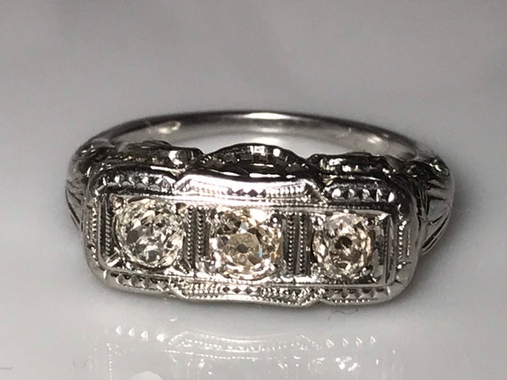 Art Deco Platinum Mine Cut Diamond Ring circa 1920