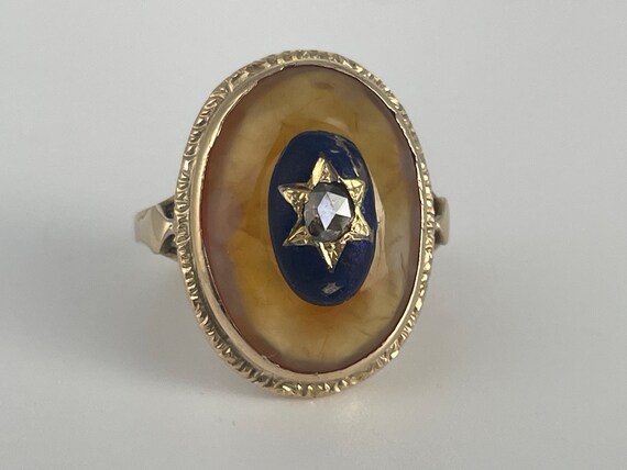 Antique Rose Cut Diamond Eye Agate Enamel Ring 14… - image 8