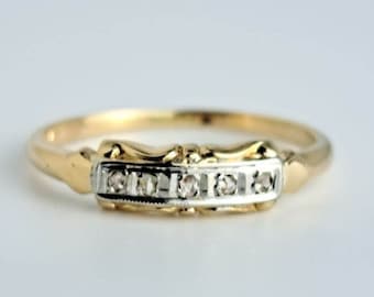 Antique Rose Cut Diamond Band 14K Gold Art Deco Ring