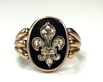 Antike Französisch 18K Gold Rose Cut Diamant Fleur-de-Lis Ring georgische Ära