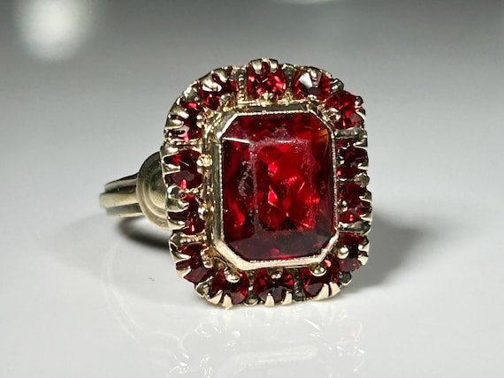 Victorian Bezel Mount Ruby Paste Ring in 10K Yell… - image 1