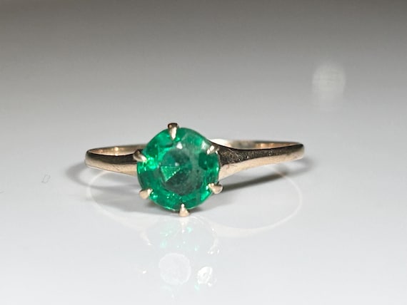 Victorian Round Cut Emerald Paste Solitaire Ring … - image 9
