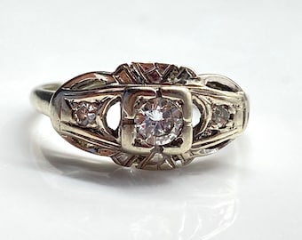 Art Deco .28ct Diamond Ring in 14K White Gold