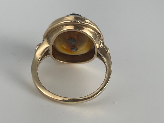 Antique Rose Cut Diamond Eye Agate Enamel Ring 14… - image 3