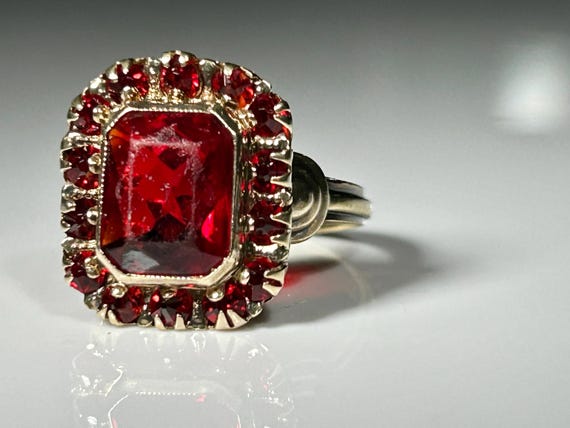 Victorian Bezel Mount Ruby Paste Ring in 10K Yell… - image 9