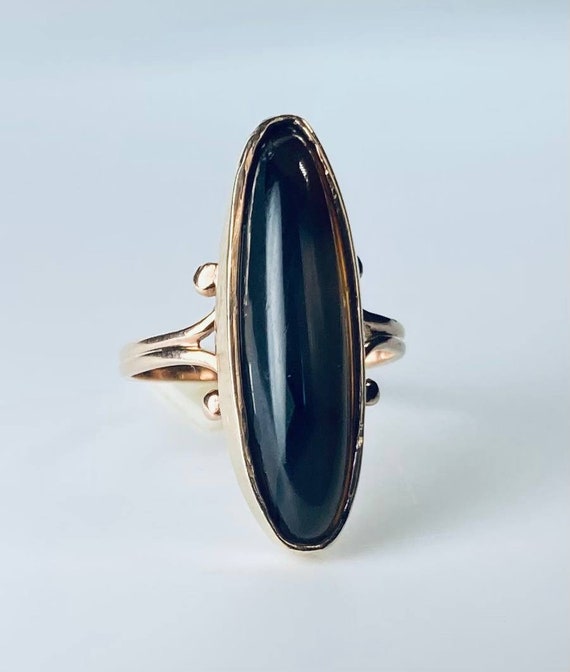 Antique Victorian Banded Agate Navette Ring in 9K… - image 5