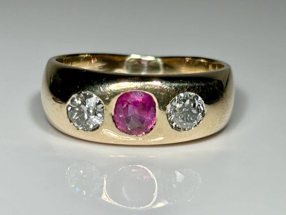 Heavy Antique Dated 1893 Ruby Mine Cut Diamond Gy… - image 7