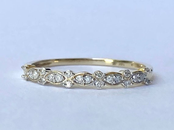 Diamond Floral Stacking Band in 14K Yellow Gold - image 9