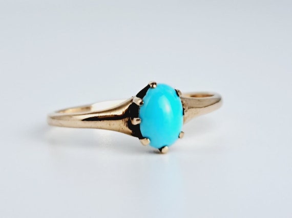 Antique Turquoise Solitaire Cabochon Ring in 10K … - image 1