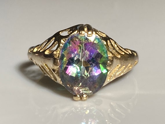Antique Mystic Topaz Diamond Ring in 10K Yellow Gold Etsy Australia