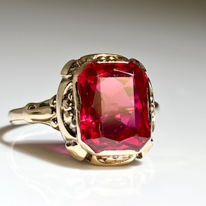 Vintage Emerald Cut Ruby Ring in 10K Yellow Gold