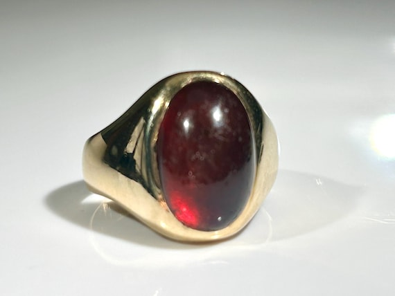 Victorian Ruby Paste Cabochon Gypsy Ring in 14K Y… - image 1