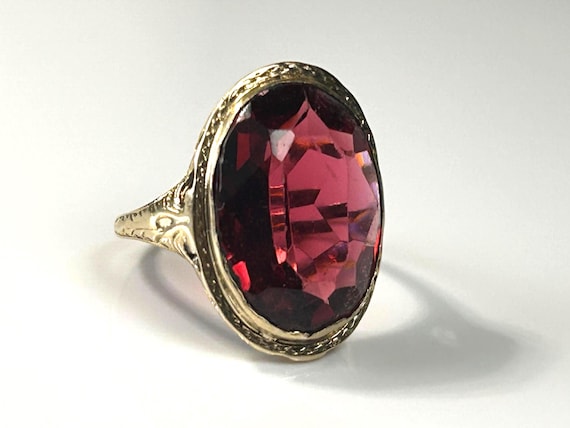 Edwardian Bezel Mount Large Ruby Paste Ring in 10… - image 7