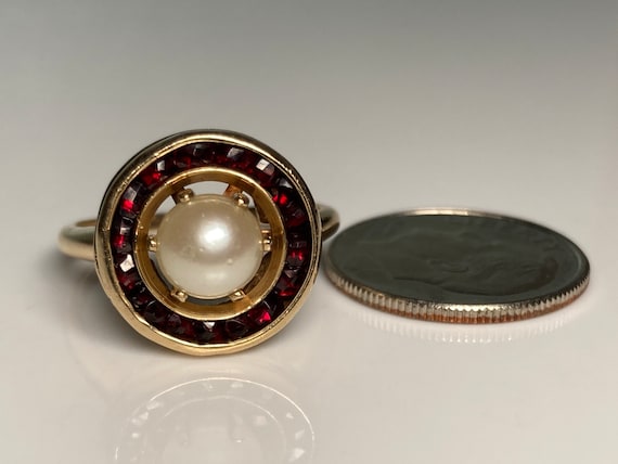 Art Deco Halo Bohemian Garnet Pearl Target Ring i… - image 8