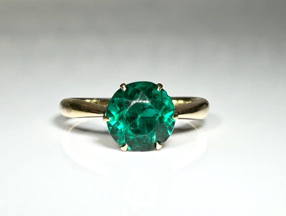 Victorian Emerald Paste Solitaire Ring 14K Yellow… - image 5