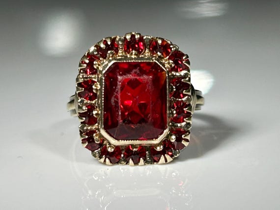 Victorian Bezel Mount Ruby Paste Ring in 10K Yell… - image 10