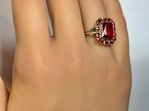 Victorian Bezel Mount Ruby Paste Ring in 10K Yell… - image 13