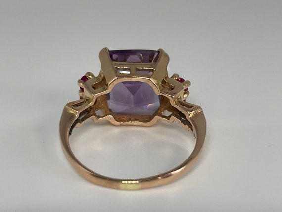 Antique Emerald Cut Amethyst Ruby Ring in 10K Yel… - image 4
