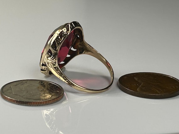 Edwardian Bezel Mount Large Ruby Paste Ring in 10… - image 9