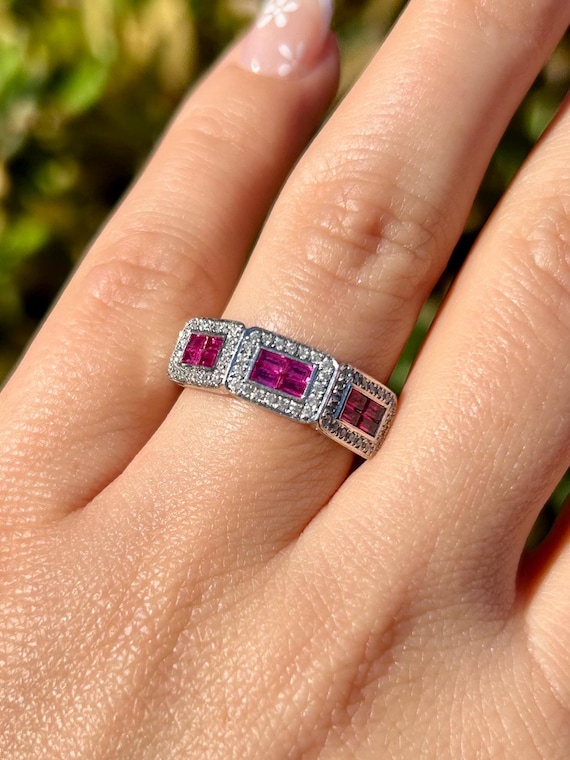 EFFY Ruby Diamond Wide Band Heavy in 14K White Go… - image 8