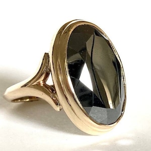 Victorian Hematite Picture Frame Ring in 10K Yellow Gold