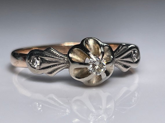 Antique Belcher Mount Diamond Ring in Two Tone 14… - image 2