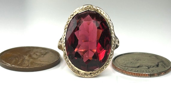 Edwardian Bezel Mount Large Ruby Paste Ring in 10… - image 5