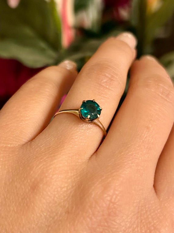 Victorian Round Cut Emerald Paste Solitaire Ring … - image 5