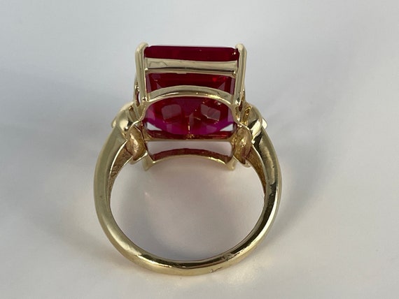 Art Deco Emerald Cut Ruby Ring in 10K Yellow Gold - image 4