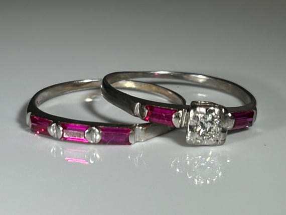 Art Deco Transitional Cut Diamond Ruby Baguette R… - image 8