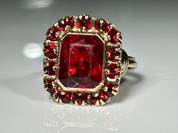Victorian Bezel Mount Ruby Paste Ring in 10K Yell… - image 7
