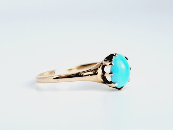 Antique Turquoise Solitaire Cabochon Ring in 10K … - image 7