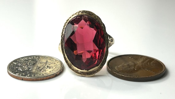 Edwardian Bezel Mount Large Ruby Paste Ring in 10… - image 6