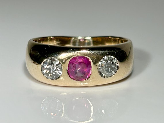 Heavy Antique Dated 1893 Ruby Mine Cut Diamond Gy… - image 6