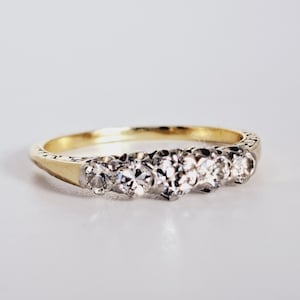 Antique Engraved Old European Cut Diamond Band in 14K Yellow Gold Victorian Era