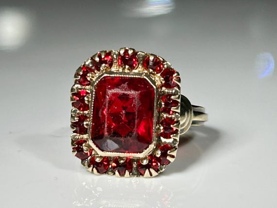 Victorian Bezel Mount Ruby Paste Ring in 10K Yell… - image 16