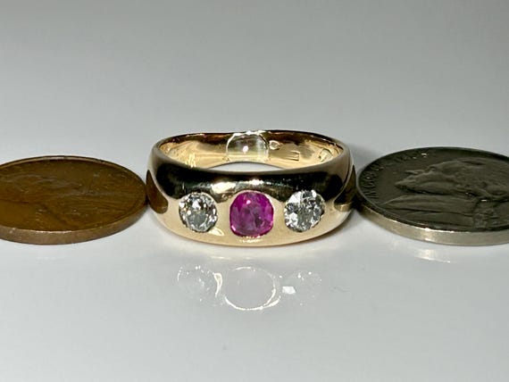 Heavy Antique Dated 1893 Ruby Mine Cut Diamond Gy… - image 3