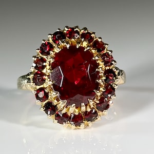 Antique WW2 Low Rise Ruby Garnet Cluster Ring in 10K Yellow Gold Marked 1941