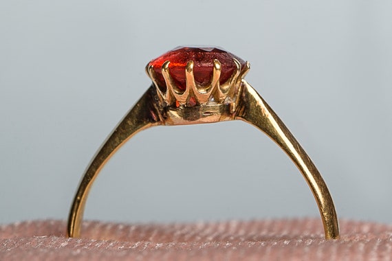 Antique 18K Gold Crown Mount Ruby Paste Ring Vict… - image 5