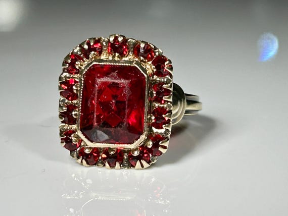 Victorian Bezel Mount Ruby Paste Ring in 10K Yell… - image 4