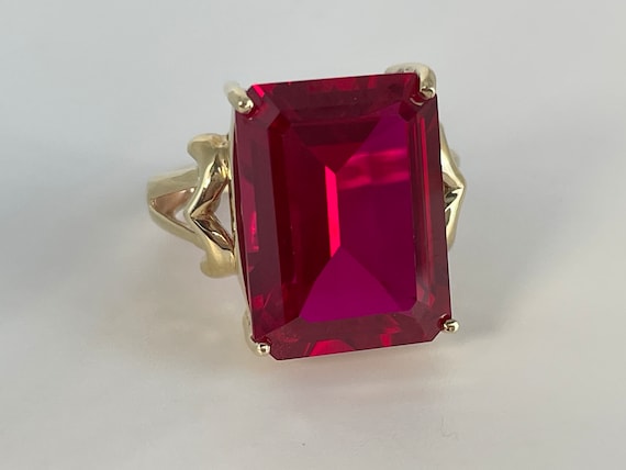 Art Deco Emerald Cut Ruby Ring in 10K Yellow Gold - image 3