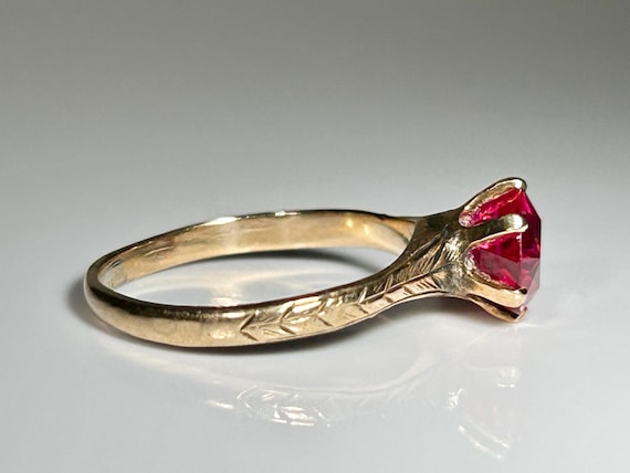 Antique Cathedral Mount Round Ruby Solitaire Ring… - image 11