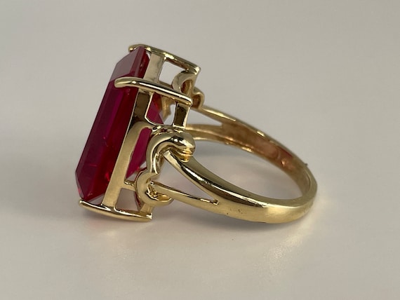 Art Deco Emerald Cut Ruby Ring in 10K Yellow Gold - image 5